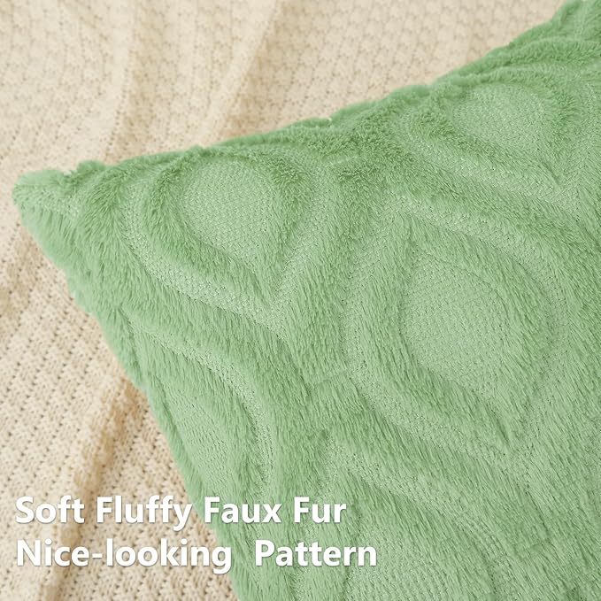 decorUhome Throw Pillow Covers 12x20 Inch Set of 2, Soft Plush Decorative Faux Fur Sage Green Solid Couch Pillow Covers, Accent Farmhouse Neutral Lumbar Euro Pillow Cases for Sofa Bed Living Room