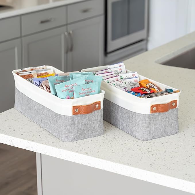 OrganiHaus Narrow Storage Bins 15x06in, Small Closet Bins for Shelves, Bathroom Storage Baskets for Shelves, Narrow Baskets, Fabric Organizer with Handles, Toilet Paper Organizer - 2 Pack, Gray