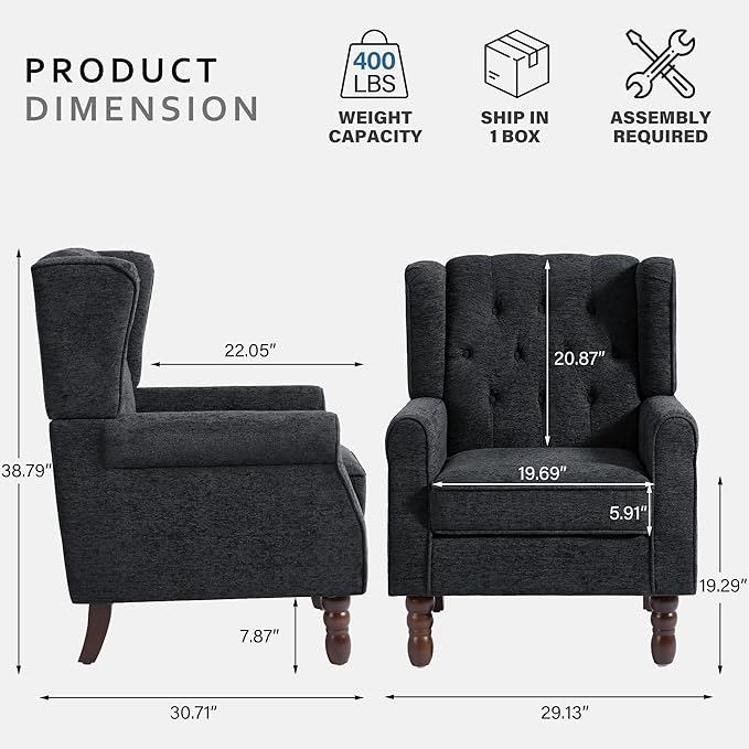Lumibee High Back Accent Chair,Upholstered Wingback Armchair with Solid Wood Legs for Small Spaces,Comfy Single Sofa Chair for Living Room,Bedroom,Office-Black Blue