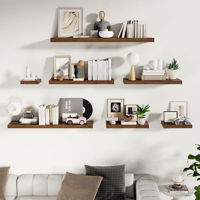 Fun Memories 55 Inch Fireplace Mentel Shelf, 10 Inch Deep Shelves for Display&Wall Storage, Rustic Wood Wall Shelf -Extra Long Floating Shelves for Living Room Laundry Room, Rustic Brown, Set of 1
