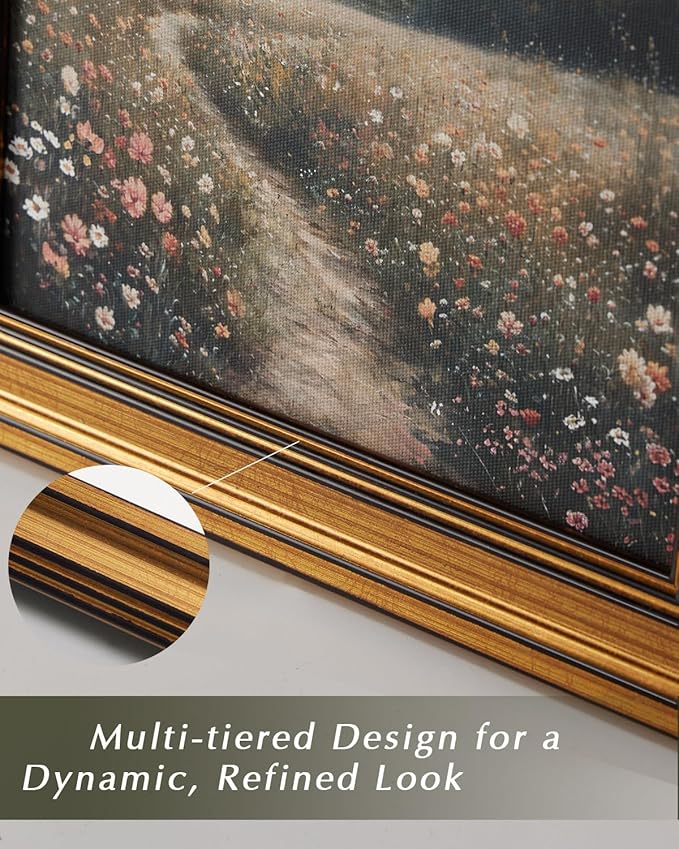 HUARCEY Gold Framed Vintage Wall Art for Living Room, Flowers Painting Prints Shelf Decor for Kitchen, Aesthetic Bedroom Wall Art, Autumn Gifts for Friends or Family - Fading 10L x 8W