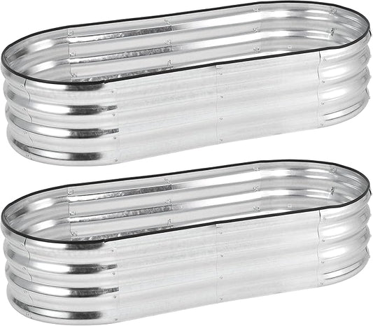 2 Pcs 4.5x2x1ft Oval Raised Garden Bed, Galvanized Raised Beds,Open-Ended Base Metal Raised Planter Beds,Planter Raised Boxes for Vegetables, Flowers,Tool-Free Asse,Rubber Edge