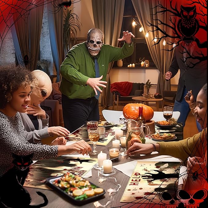 Umigy 6 Pcs Halloween Placemats 12"x18" Gothic Bat Placemats Kitchen Decoration Washable Witch Place Mats Rectangle Skull Table Mats for Halloween Dining Table Accessories (Bloody Hands Style)