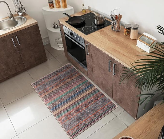 Keen Home Design 2x3 Rug - Machine Washable Entry Rug with Non-Slip Backing, Ideal for Enteryway, Kitchen, Bathroom, Laundry Room - Vintage, Easy Clean, Durable, Low Pile Rug - (2' x 3')