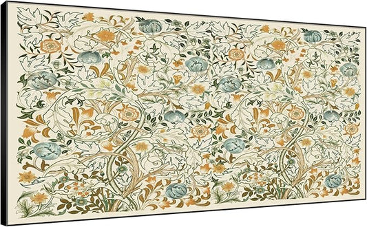 SIGNWIN 36"x72" Extra Large Framed Wall Art Vintage Botanical Floral with Golden and Teal Leaves, Elegant Nature Illustration for Home Living Room Bedroom Decor (Frame Assembly Required)