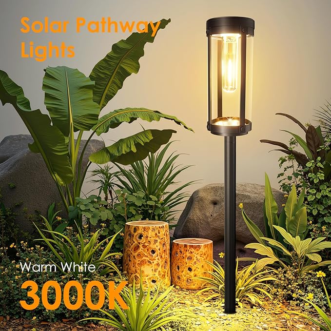 Solar Pathway Lights Outdoor Decor: Upgraded 4 Pack Bright Solar Powered Garden Lights Waterproof IP65, Long Lasting Decorative Outdoor Light for Yard Garden Patio Walkway Path (Warm White, 4 Pack)