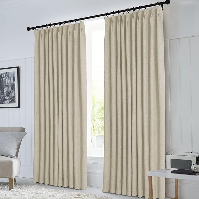 Macochico Pinch Pleated Blackout Curtains 102 Inches Long 100% Blackout Natural Linen Drapes for Bedroom Living Room Windows Farmhouse Burlap Curtains with Tieback 52”Wx102”L Beige 1 Panel