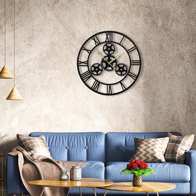 20inches/50cm Wall Clocks for Living Room Deco Non Ticking Silent Battery Operated Modern Vintage Roman Numeral Oversized Wall Clocks for Bedroom Kitchen Fireplace Office Farmhouse