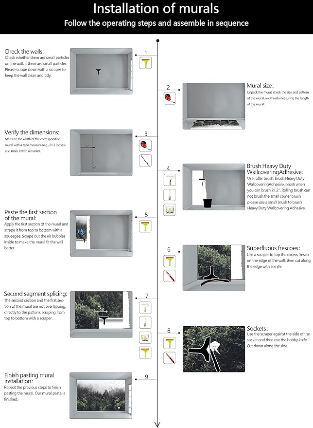 WFBHUA-Foggy Forest Woodland Wallpaper Green Nature Landscapes Wall Murals for Bedroom Living Room(Not Peel and Stick)