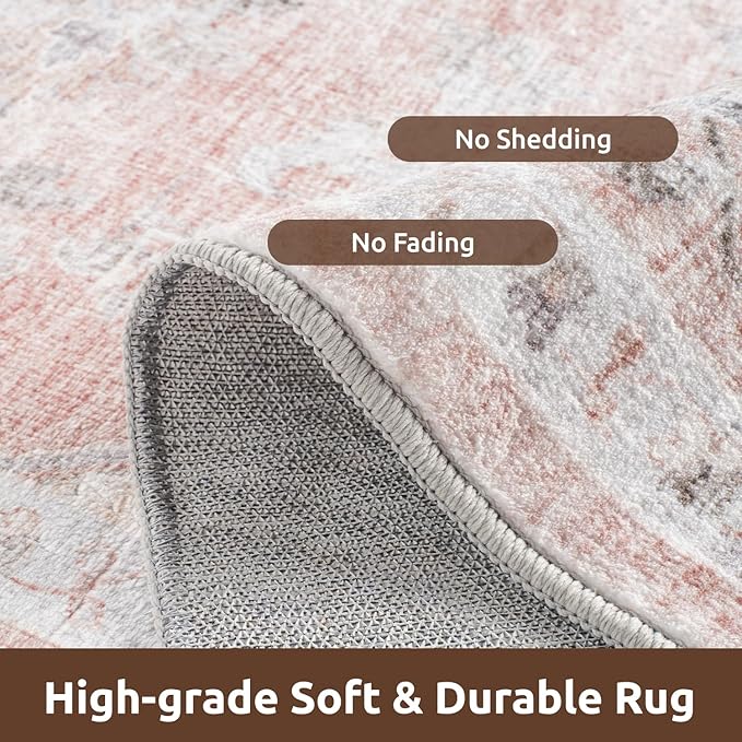 AMOAMI-2X10 Runner Rug-Washable Runners for Hallways-Soft Non Slip Bedside Rugs for Bedroom-Vintage Long Rug for Hallways Entryway Laundry Room Stair Kitchen Bathroom Pink