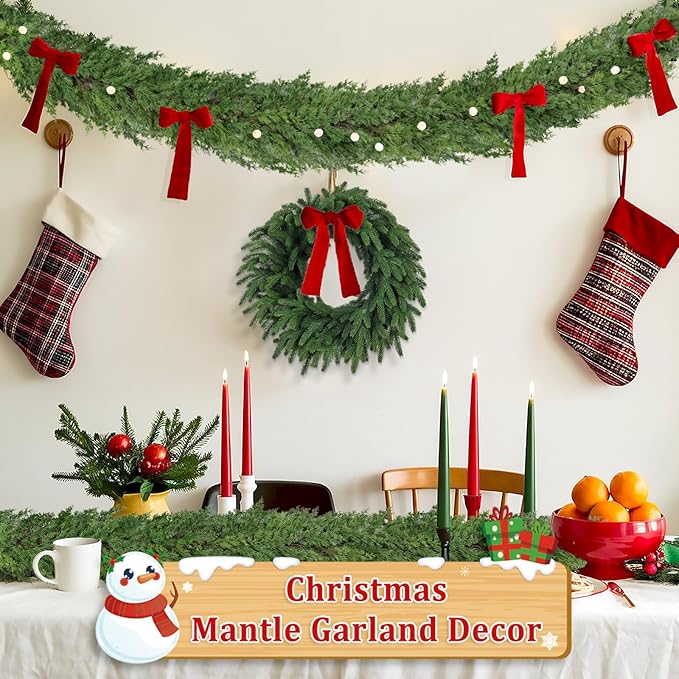 9 Ft Real Touch Christmas Garland Indoor with Pine Cone,Thick and Lush，Soft Bendable Mantle Garland Christmas, Lifelike Cedar Garland, Christmas Garland for Mantle,Indoor Christmas Decorations