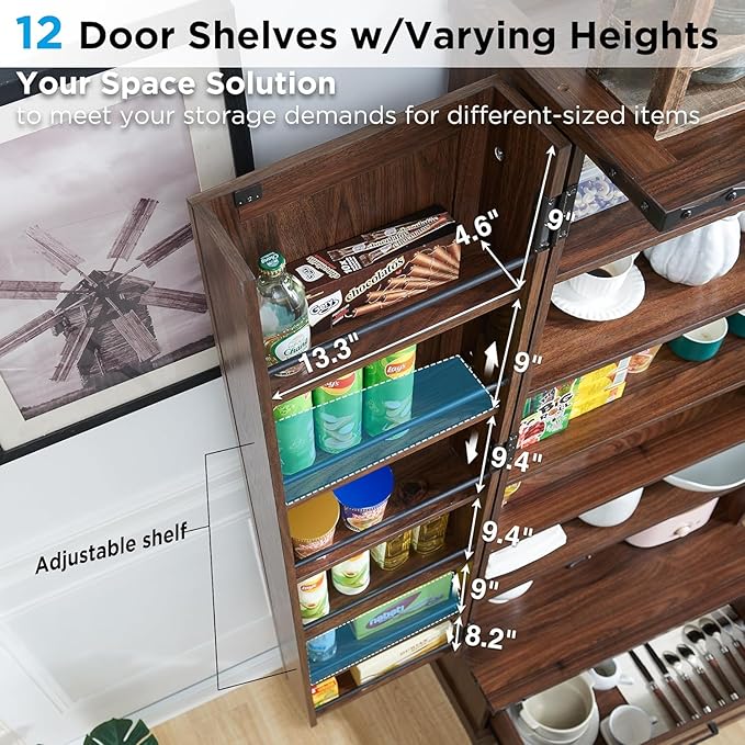 72‘’ Farmhouse Kitchen Pantry Cabinet with Drawer, Tall Storage Cabinet with 2 Barn Doors and Shelves, Versatile Large Rustic for Dining Room, Bathroom, Living Room, Laudry, Brown