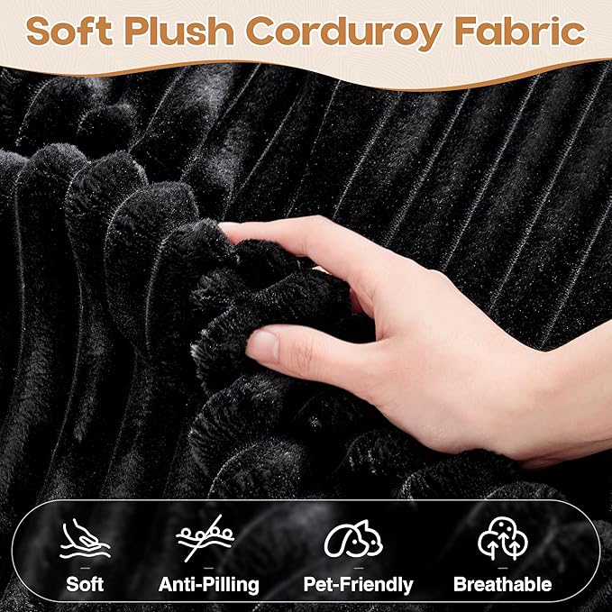 Cloud Sectional Couches for Living Room,U Shaped Modular Sofas No Assembly,135x79 Inches Plush Corduroy Oversized Floor Couch Set with Deep Seat Chaise,Black