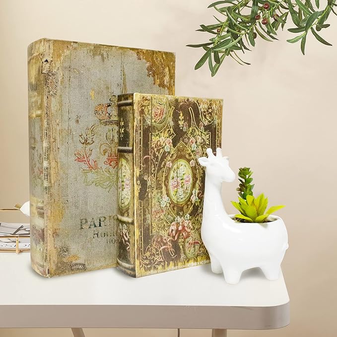 Decorative Book Box Set of 2, Trinket Keepsake Storage Boxes Shaped Storage Box Vintage Style Decorative Book Boxes Antique Books for Decoration Medal Pattern