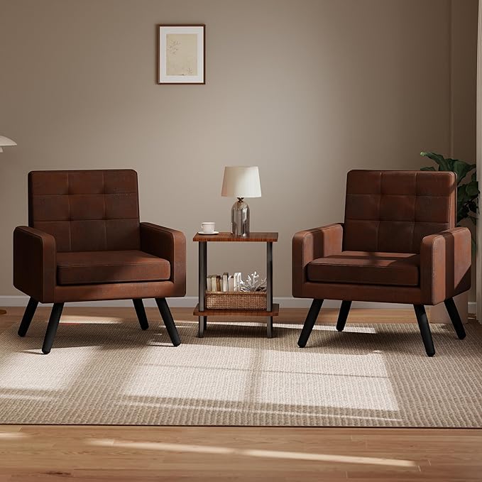 Kromax Mid-Century Modern Accent Chair Set of 2 for Living Room, 496 Lb. Weight Capacity, Dual Armrests, Comfy Extra Large Seat, Timeless Style Perfect for Reading & Relaxing, Bronze