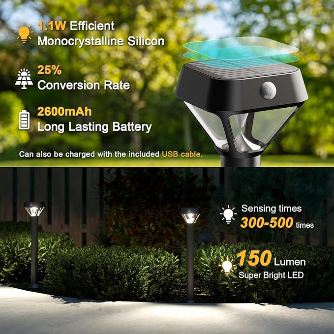 XMCOSY+ Smart Pathway Lights Solar Powered, 150LM Solar Motion Lights Outdoor Waterproof with APP Control, Works with Alexa RGBCW Color Changing Garden Light for Yard Walkway Driveway Pathway, 6 Pack