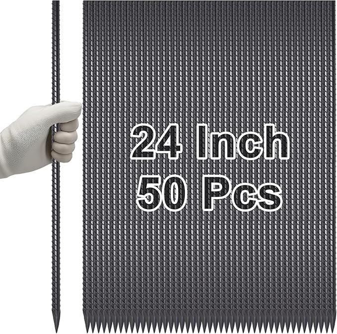 VVOKGO Rebar Stakes 24 Inch Ground Straight Concrete Form Stakes Heavy Duty (50pcs), 3/8" Diameter Metal Steel Spikes Anchors with Chisel Point End for Plant Support, Garden Border,Landscape Edging