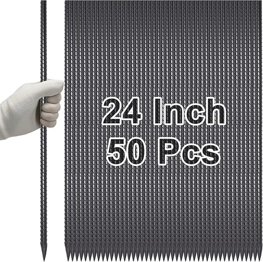 VVOKGO Rebar Stakes 24 Inch Ground Straight Concrete Form Stakes Heavy Duty (50pcs), 3/8" Diameter Metal Steel Spikes Anchors with Chisel Point End for Plant Support, Garden Border,Landscape Edging
