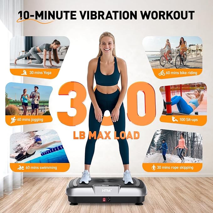 Vibration Plate Exercise Machine - 180 Speeds & 300 lb Capacity, Full Body Workout Vibration Platform with Remote Control for Lymphatic Drainage, Weight Loss & Toning