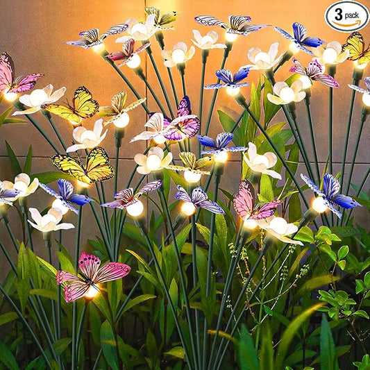 Solar Garden Lights,4packs-32LED Outdoor Solar Powered Decor for Yard, Patio, Pathway, IP65 Waterproof Butterfly Lights