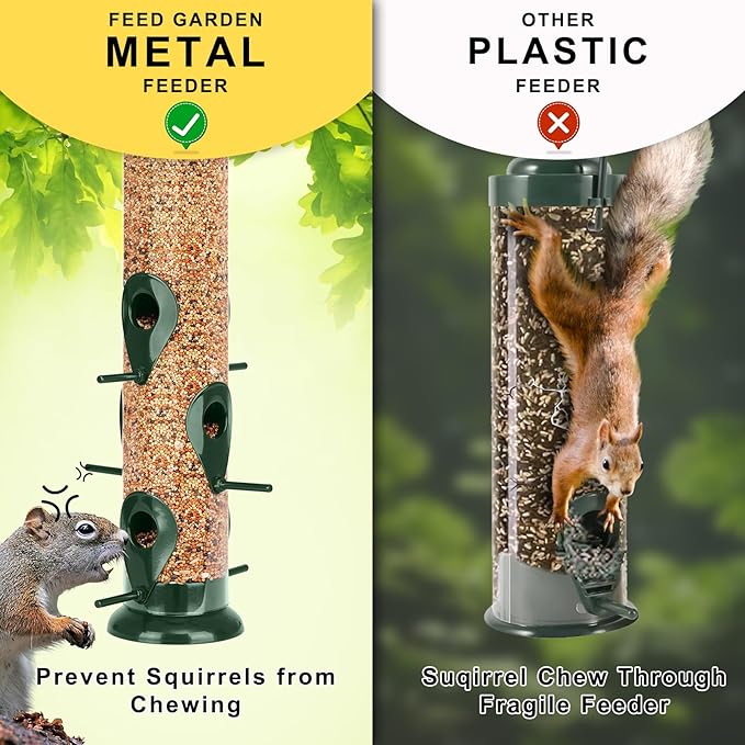 FEED GARDEN Metal Tube Bird Feeders for Outdoors Hanging, 6-Port Bird Feeder for Outside, Finch Feeders for Outside, Squirrel Proof Bird Feeders with Heavy Duty Metal Lid, Chew-Proof
