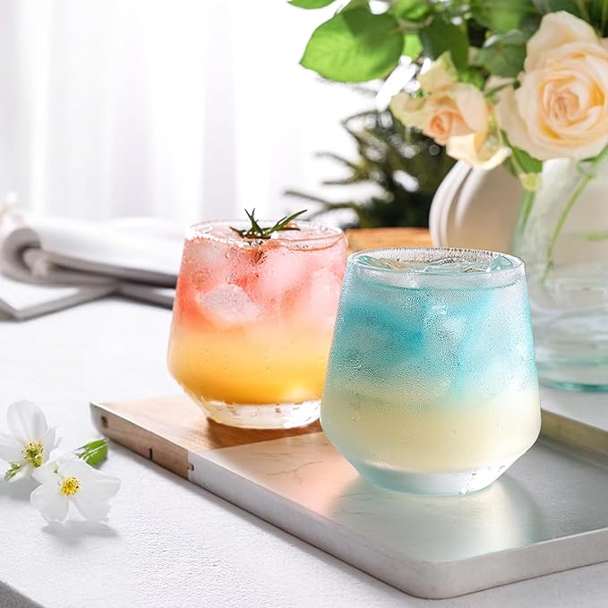 Stemless Wine Glasses Set of 6, 13.5oz Red White Wine Glasses for Daily Use, Hosting, Home Bar, Evening Party, Birthdays, Housewarming Gift, Clear