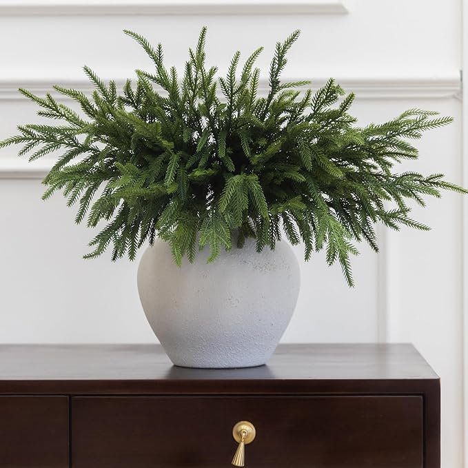 MISSPIN 12 Pcs 19.5 Inches Christmas Norfolk Pine Branches, Norfolk Pine Artificial Christmas Branches DIY Crafts Faux Pine Branches for Xmas Indoor Outdoor Home Decor