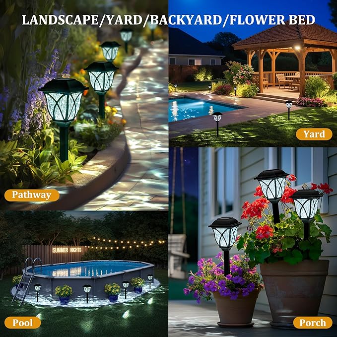 GIGALUMI Solar Lights Outdoor Waterproof, 6 Pack LED Solar Garden Lights, Solar Lights for Outside, Garden Decor for Yard, Patio, Landscape, Planter, Walkway (Cold White)