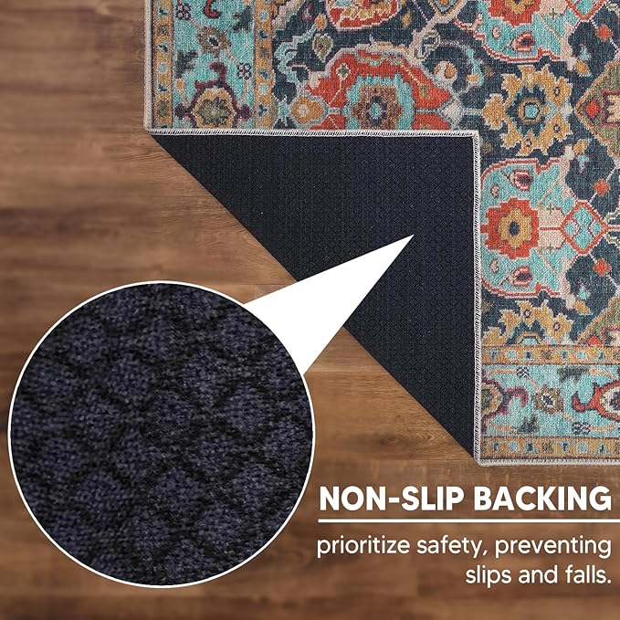 Keen Home Design 6x9 Rug - Machine Washable Area Rug with Non-Slip Backing, Ideal for Living Room, Dining Room, Bedroom - Vintage, Easy Clean, Durable, Low Pile Rug - (6' x 9')