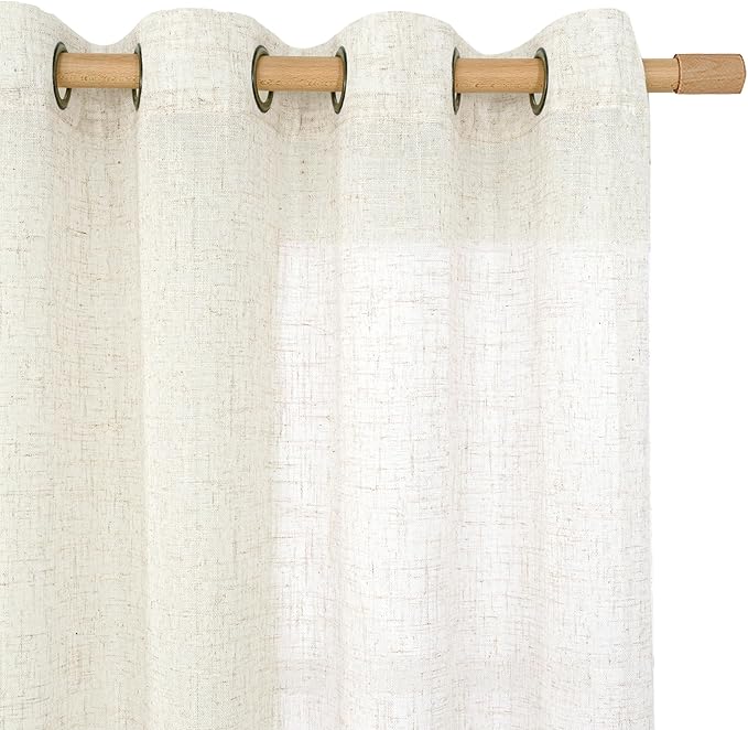 LAMIT Linen Semi Sheer Curtains 63 Inch Length, Light Filtering Neutral Window Bedroom Curtains Farmhouse Boho Bronze Grommet Drapes for Kitchen/Living Room, Cream, 2 Panels, 34 x 63 Inch