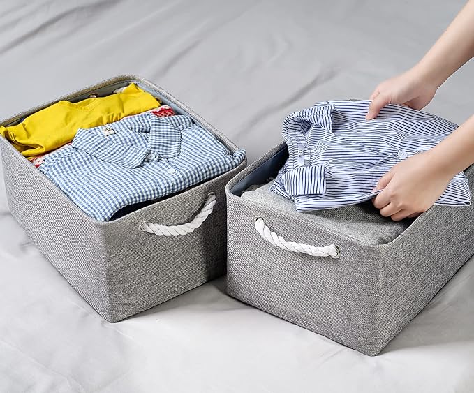 TheWarmHome Storage Bins - Medium 3 Pack Storage Baskets for Organizing Shelves | Fabric Storage Cubes Organizer for Linen Closet Nursery Home Decor Grey
