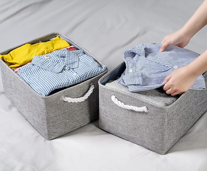 TheWarmHome Large Storage Bins Basket, 2 Pack Grey Fabric Storage Cubes for Changing Table Nursery Livingroom Kidsroom Playroom Toy, Collapsible Storage Baskets for organizing Shelves Closet