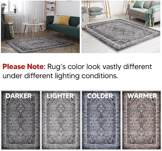 Keen Home Design 6x9 Rug - Machine Washable Area Rug with Non-Slip Backing, Ideal for Living Room, Dining Room, Bedroom - Vintage, Easy Clean, Durable, Low Pile Rug - (6' x 9')