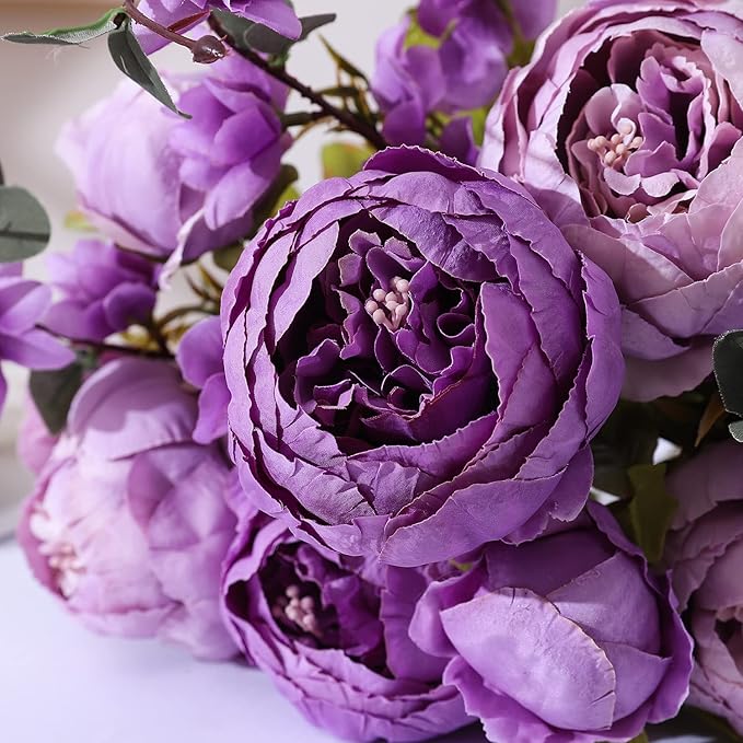Duovlo Fake Flowers Vintage Artificial Peony Silk Flowers Wedding Home Decoration,Pack of 1 (New Purple)