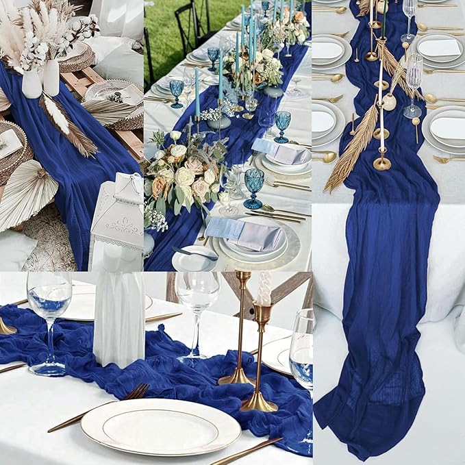 10FT 20 Pack Royal Blue Cheesecloth Table Runner 20 x 120 Inch Long Rustic Gauze Cheese Cloth Table Runner for Wedding Bridal Baby Shower Table Decorations Boho Fabric Sheer Birthday Party Table Decor