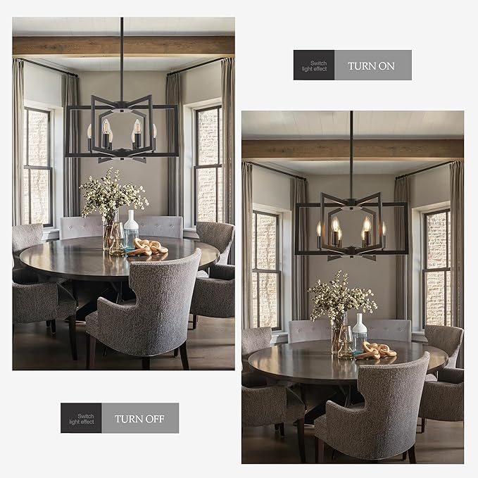 Modern Farmhouse Black Chandeliers for Dining Room, 6-Light Industrial Metal Chandeliers Geometric Pendant Lights Kitchen Island for Entryway Stairway Foyer Hallway