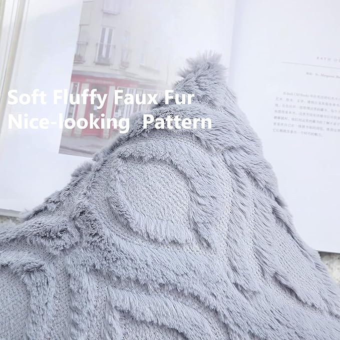 decorUhome Fall Throw Pillow Covers 22x22 Inch Set of 2, Soft Plush Decorative Faux Fur Blue Grey Solid Couch Pillow Covers, Accent Farmhouse Neutral Square Euro Pillow Cases for Sofa Bed Living Room