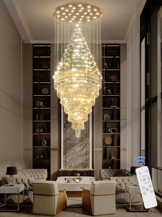 Flashing God D59''X H120'' Large Chandelier for High Ceiling, Modern Crystal Chandeliers Lighting Fixture Raindrop Chandelier for Entryway Staircase Foyer Living Room