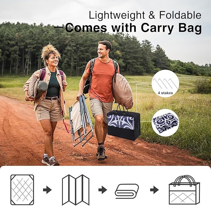 OLANLY Outdoor Rug Waterproof 8x10 ft Clearance, Reversible Outdoor Plastic Straw Rug with Floral Pattern, RV Mat for Patio, Camping, Balcony, Deck, Backyard, Navy & White