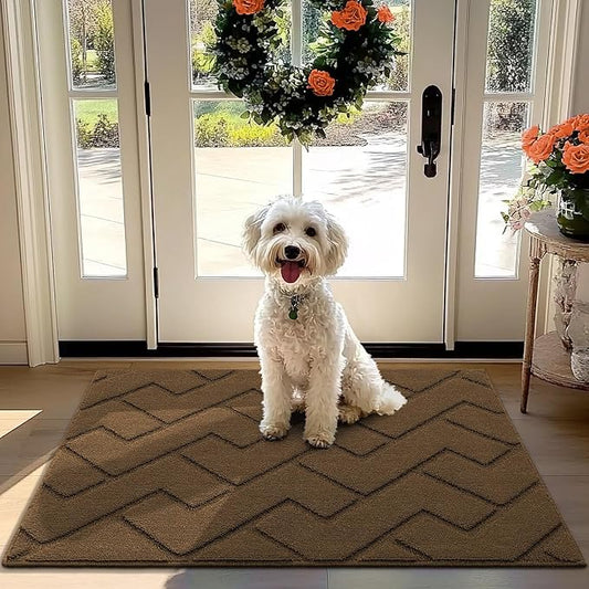 hicorfe Front Door Mat Outside Entrance,32"x40" Absorbent Muddy Dirt Resist Welcome Door Mats Outdoor Indoor,Stain and Fade Resistant,Non Slip Backing Entry Mat Doormat for Entryway(Dark Brown)