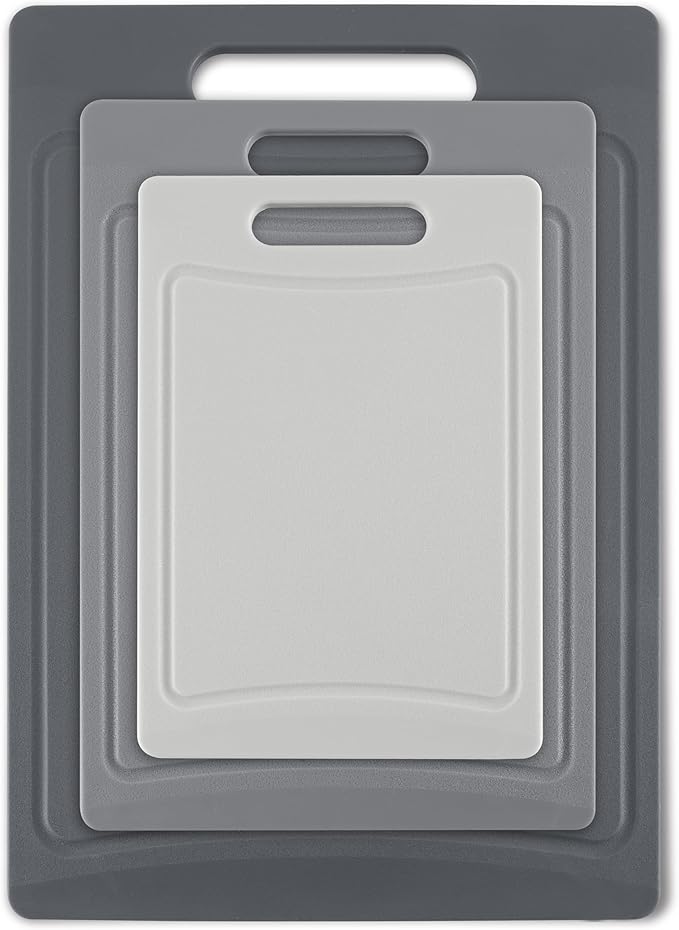 COOK WITH COLOR Non-Slip Cutting Board Set – Kitchen Essentials with Easy Grip Handle for Meat, Veggies, and Fruits, 3 Cutting Boards, Gray