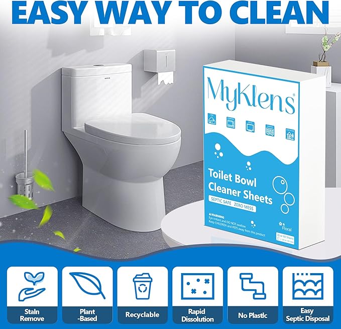Toilet Bowl Cleaner Sheets, Natural Toilet Bowl Cleaner Strips, Eco-Friendly, Removes Stains & Odors, Non Toxic, Plastic Free, Septic Safe, Ideal Toilet Bowl Cleaner, 60 Uses
