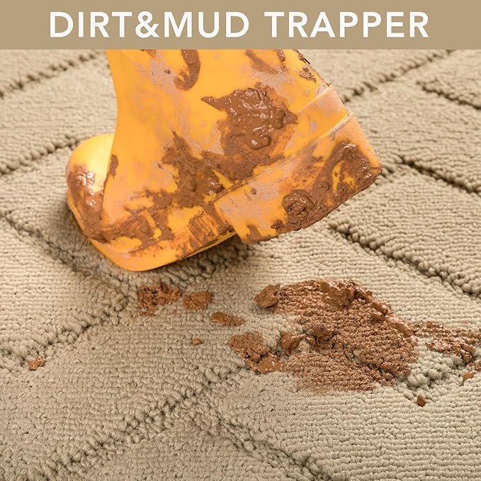 hicorfe Front Door Mat Outside Entrance,24"x35" Absorbent Muddy Dirt Resist Welcome Door Mats Outdoor Indoor,Stain and Fade Resistant,Non Slip Backing Entry Mat Doormat for Entryway (Beige)