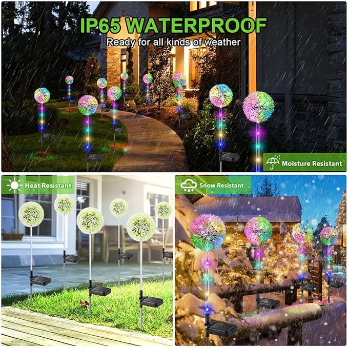 Solar Dandelion Lights Outdoor Decorative: 6 Pack Garden Lights Solar Powered - Waterproof Colorful Flower Light Decor for Yard Patio Porch Pathway Outside Lighting, Unique Gifts for Women