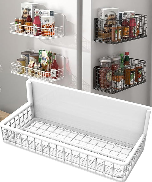 Magnetic Basket Magnetic Fridge Organizer Magnetic Pencil Holder Whiteboard Accessories Home Kitchen Organization (White-Low)