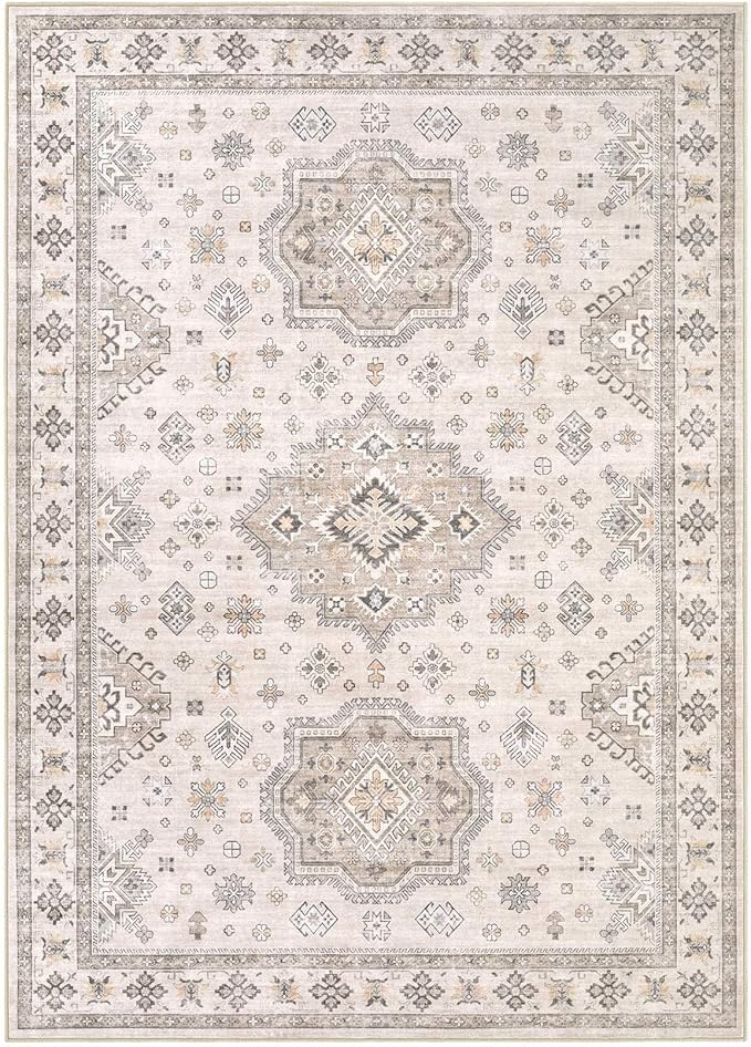 Washable Area Rugs for Living Room -10x14 Neutral Vintage Distressed Floral Farmhouse Boho Large Soft Floor Rug Indoor Non Slip Carpet for Living Room Bedroom Dining Room Office-Beige Brown