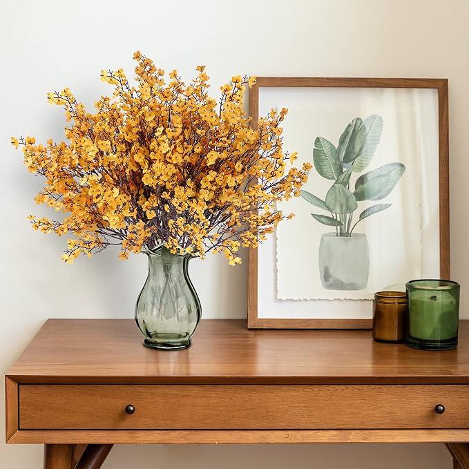 Sggvecsy 15 Pcs Babys Breath Artificial Flowers Gypsophila Bouquets Real Touch Fake Silk Flowers for Home Wedding DIY Floral Arrangement Table Centerpiece Thanksgiving Autumn Decoration (Orange)