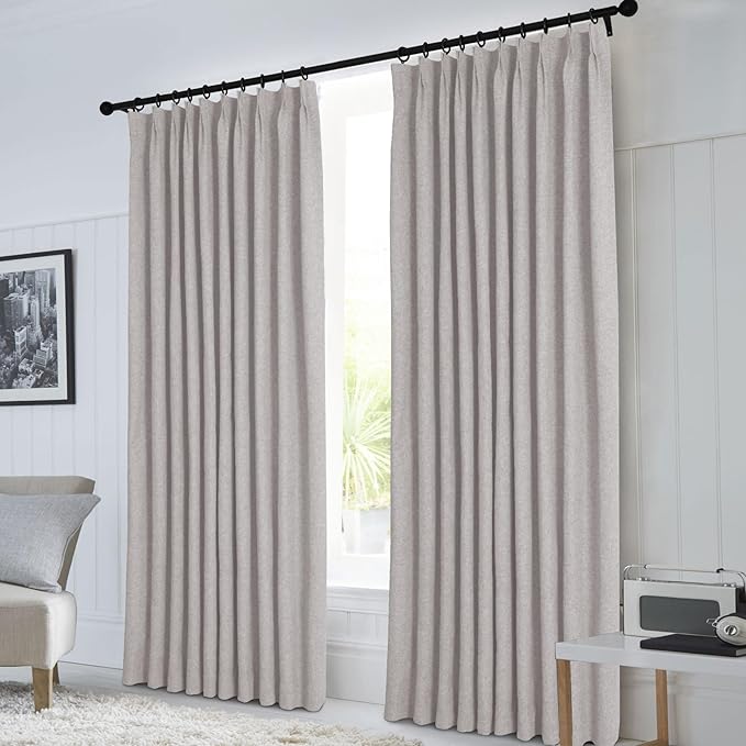 Macochico Pinch Pleated 100% Blackout Curtains Browish Grey Linen Curtains for Bedroom Living Room Farmhouse Thermal Insulated Window Panels Pleated Curtains with Hooks and Tieback 52”Wx72”L 1 Panel