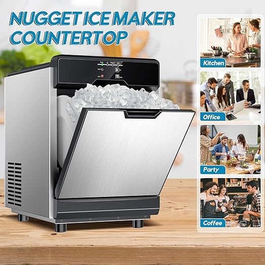 Nugget Ice Maker Countertop, 80Lbs/24H with 20LBS Ice Basket - Dual Water Inlet (Tap/Bottle), Self-Cleaning Stainless Steel Pellet Ice Machine, Chewable Ice Dispenser for Home, Kitchen, Office