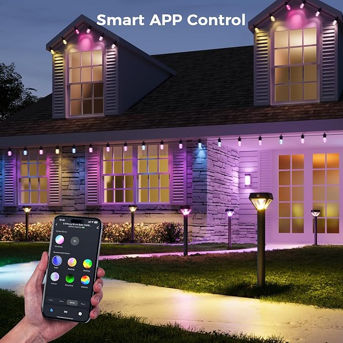 XMCOSY+ Smart Solar Lights Outdoor with Motion Sensor, 150LM APP Control RGBCW Color Changing Garden Lights Solar Powered for Yard Pathway Landscape, Waterproof, 4 Pack